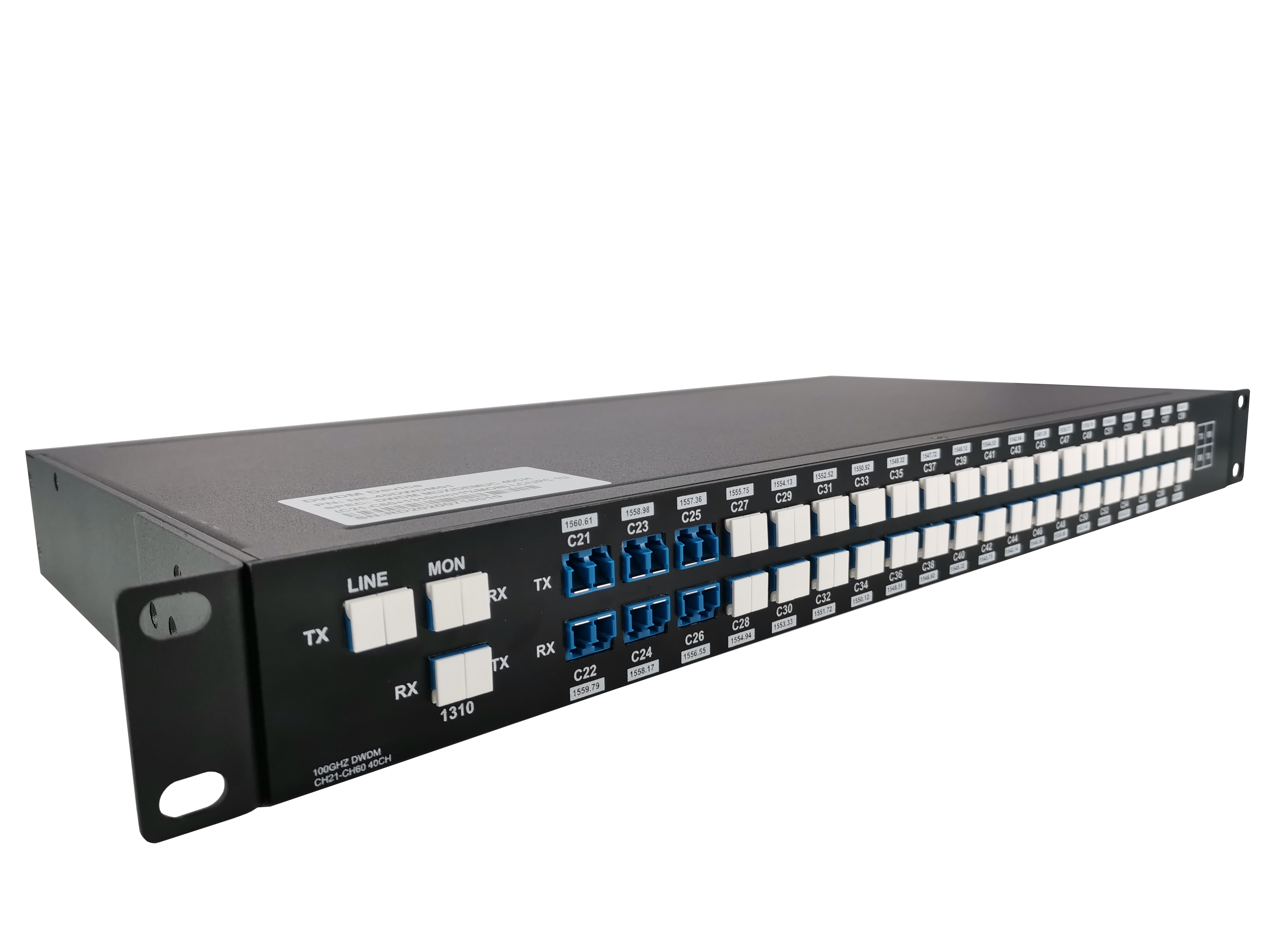 AAWG 40CH 100GHz C21-C60 Dual Fiber, with 1310nm and Mon, 3.0dB Typical IL, LC/UPC, DWDM Mux Demux, 1U Rack Mount, FMU-D402160M