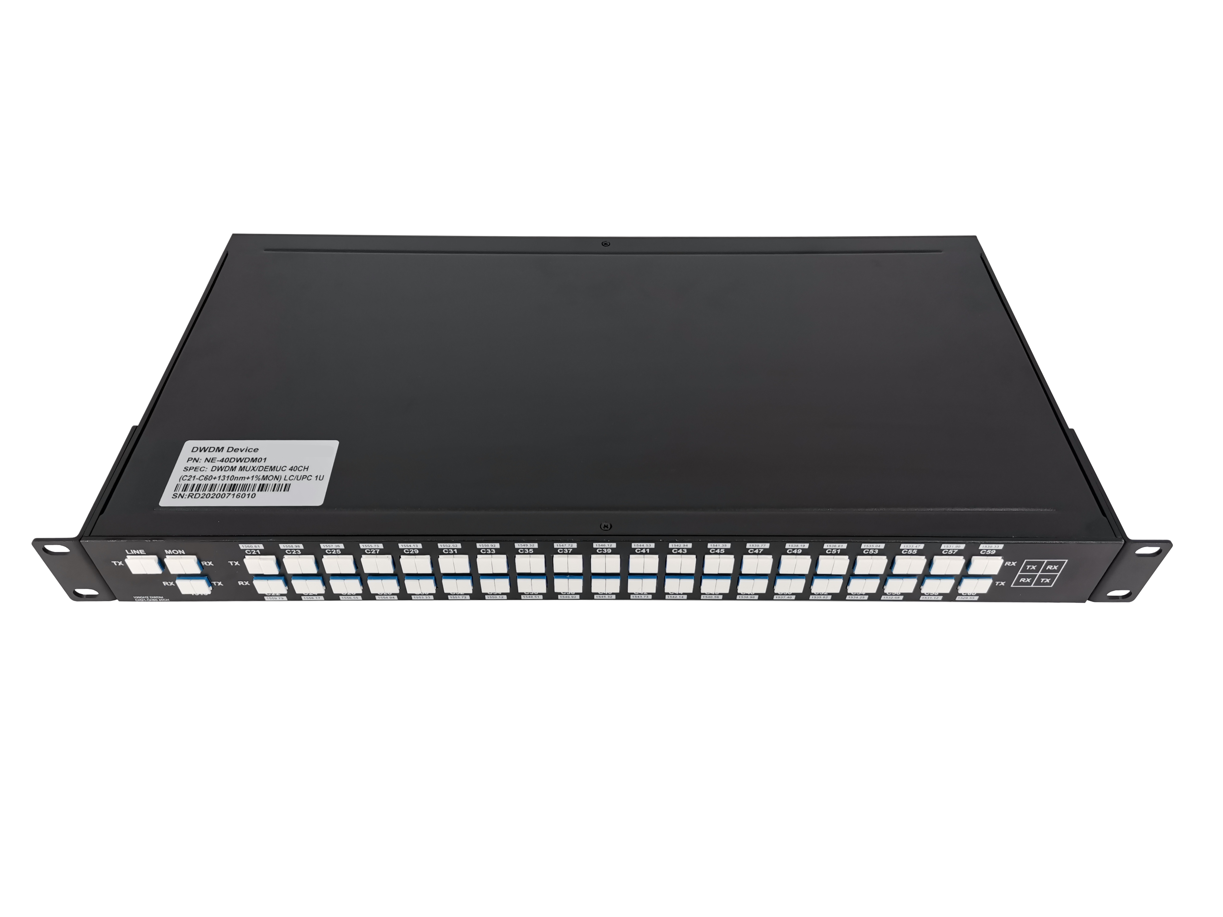 AAWG 40CH 100GHz C21-C60 Dual Fiber, with 1310nm and Mon, 3.0dB Typical IL, LC/UPC, DWDM Mux Demux, 1U Rack Mount, FMU-D402160M