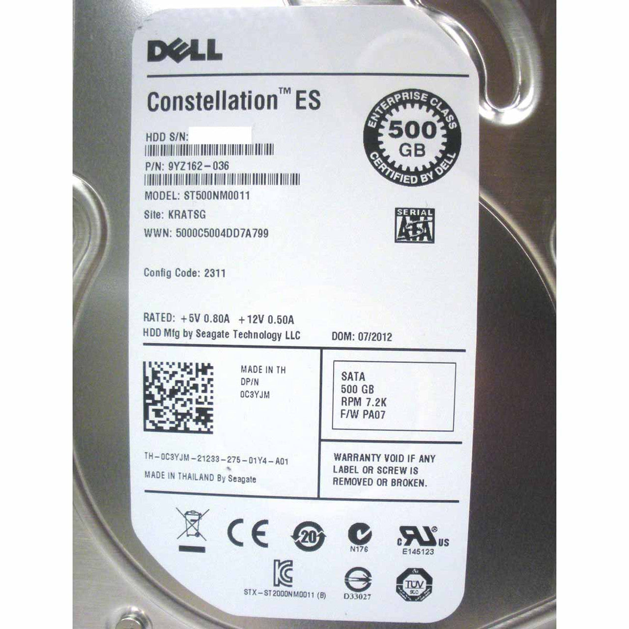 Dell C3YJM Hard Drive 500GB 7.2K SATA 3.5in 6G