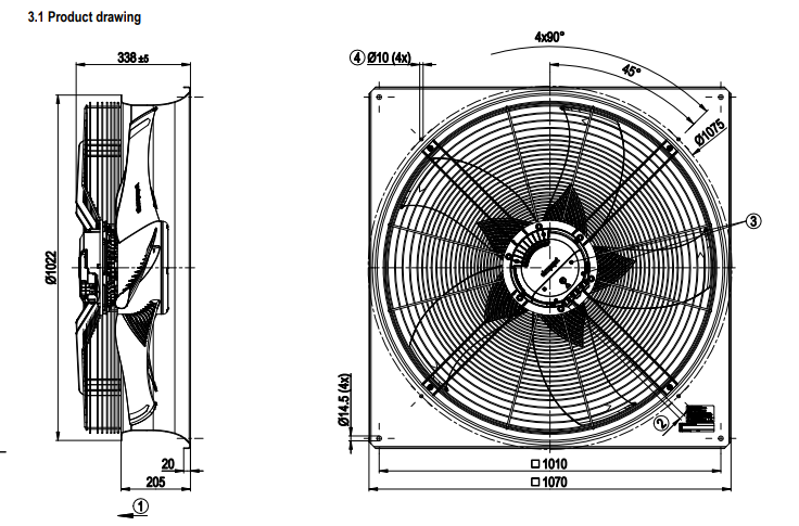 Ebmpapst W3G910-KS35-03/F01 Fan 380-480 V 1770W 2.8A 850 rpm