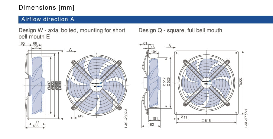 FN050-ZIW.DC.A7P2 ZIEHL-ABEGG Axial Fan 1~200-277V 0.84kW 4.40-3.20A 1440rpm