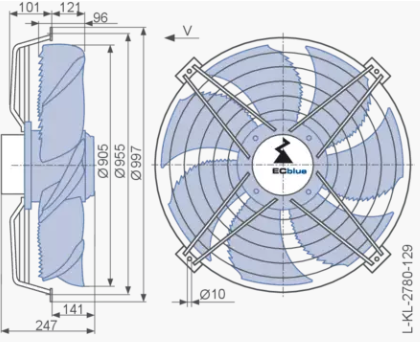 FN091-ZII.GL.V5P1 ZIEHL-ABEGG Axial Fan 3.5kW 5.6/4.4A 1130 rpm