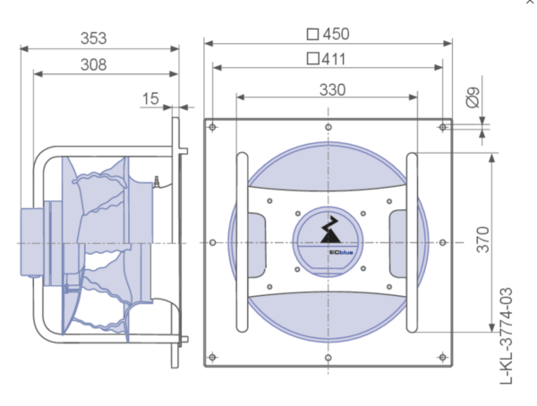 GR31I-ZID.DC.CR ZIEHL-ABEGG centrifugal fan 230V 50/60 Hz, 1,3kW