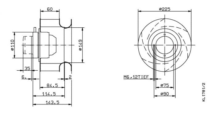RH22M-2EK.1B.1R ZIEHL-ABEGG centrifugal fan 1-230V 50HZ 2590RPM