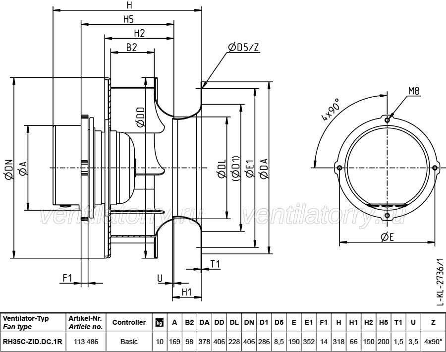 Brand new RH35C-ZID.DC.1R ZIEHL-ABEGG centrifugal fan 200-277V/380-480V 0.43kW 3.6-2.7A 2000RPM 50/60HZ
