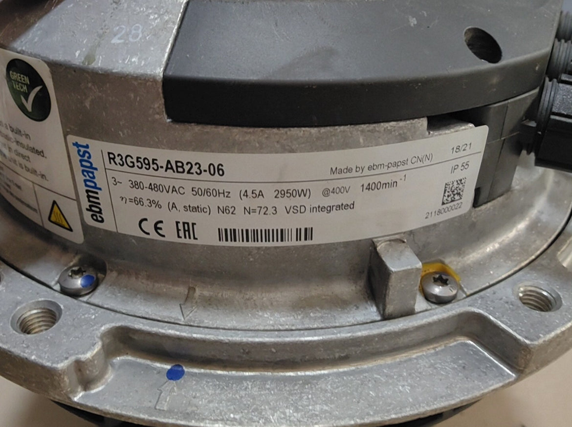 EBMPAPST R3G595-AB23-06 Centrifugal Fan | 400V 2.93kW High-Efficiency Cooling
