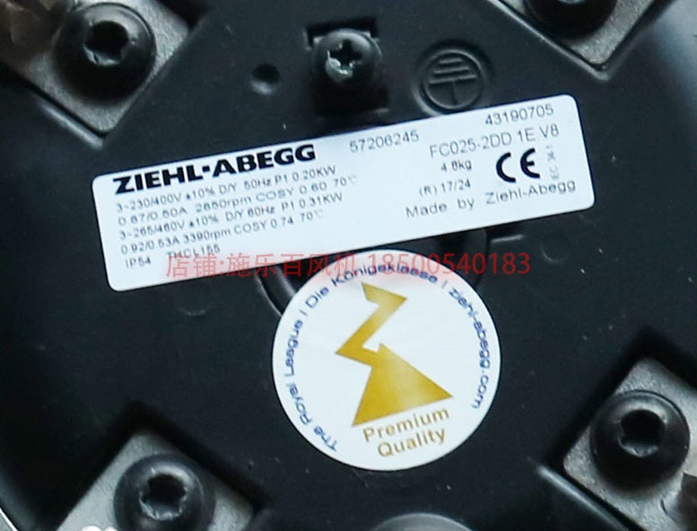 FC025-2DD.1E.V8 ZIEHL-ABEGG Axial Fan 230/400V 0.31/0.2kW 0.50/0.53A 2850/3390 rpm