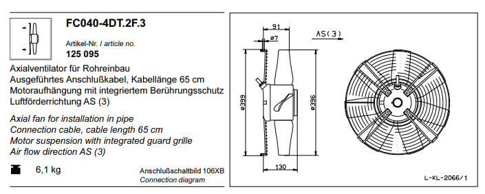 FC040-4DT.2F.3 ZIEHL-ABEGG Axial Fan 3~400V 0.28 kW 0.6A 1380 rpm