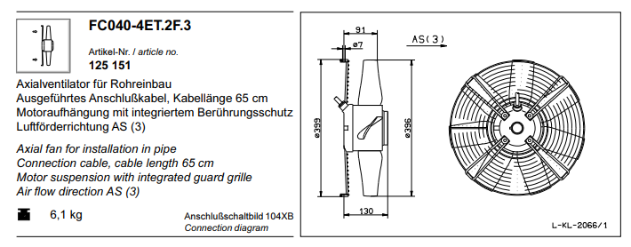 FC040-4ET.2F.3 ZIEHL-ABEGG Axial Fan 230V 0.29 kW 1.45A 1350 rpm