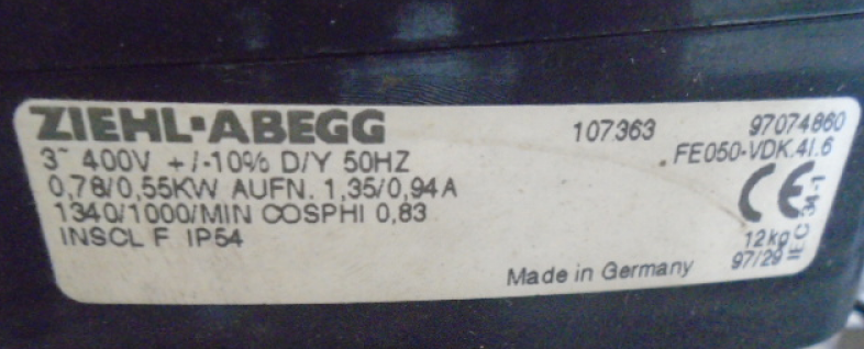 FE050-VDK.41.6 3-400V 50Hz ZIEHL-ABEGG Axial Fan