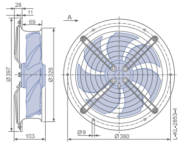 FN030-4EL.WC.A7 ZIEHL-ABEGG Axial Fan 0.09 kW 230/V 0.42A 1330rpm