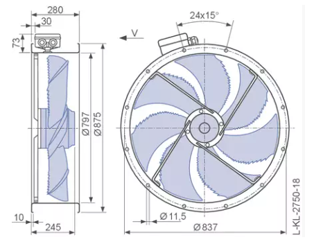 FN080-SDF.6N.V7P5 ZIEHL-ABEGG Axial Fan 3~400V 2.1 /1.15kW 4.2/2.2 A 860/620 rpm