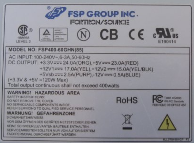 FSP GROUP INC FSP400-60GHN SERVER – POWER SUPPLY 400W, FSP400-60GHN(85