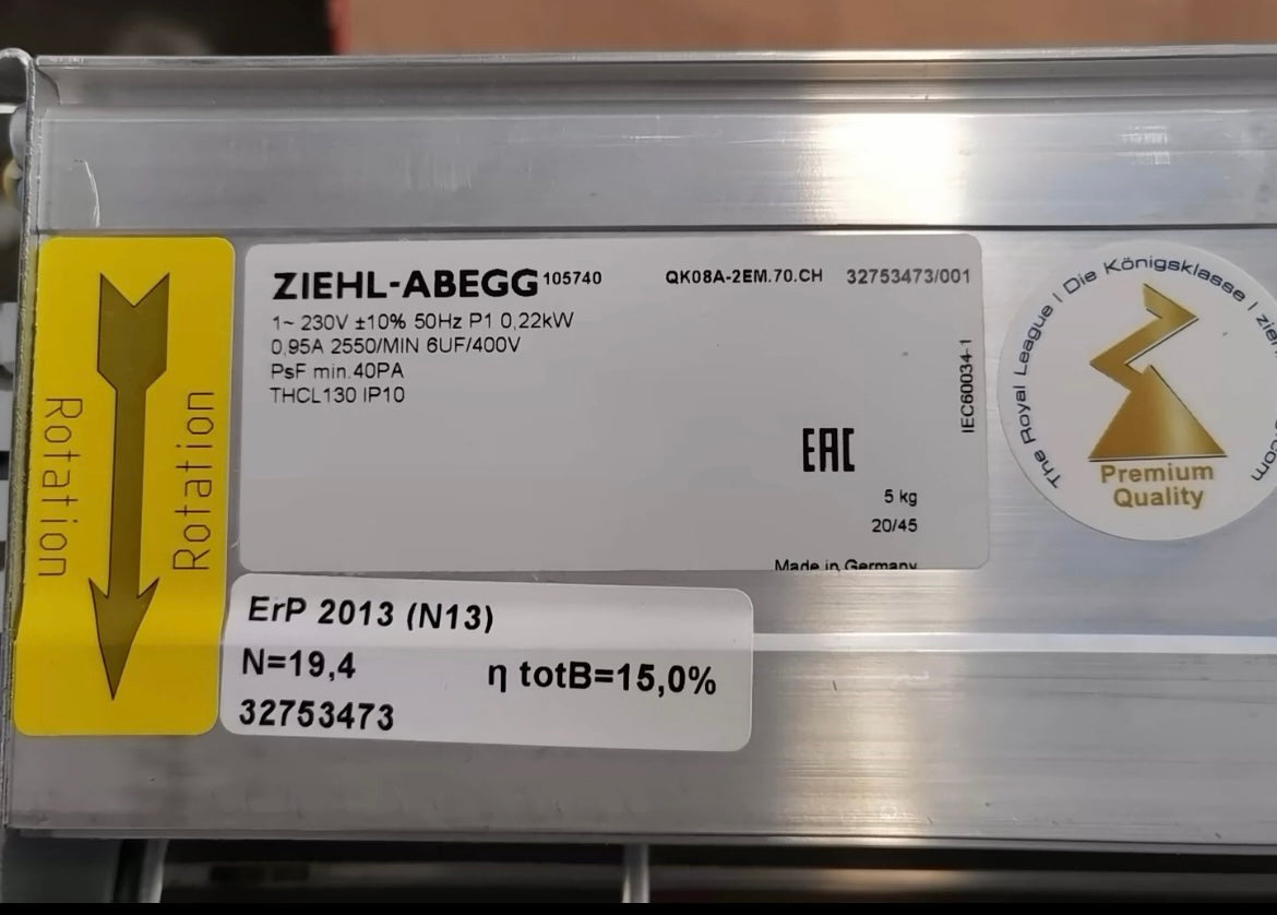 QK08A-2EM.70.CH ZIEHL-ABEGG Crossflow fan 230V 2800-RPM 5uF