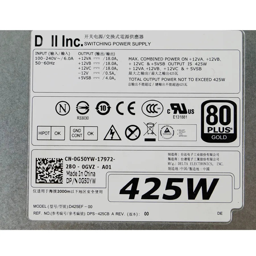 StoneTaskin G50YW D425EF-00 0G50YW Power Supply Unit For Dell Precision T3600 T3610 425W Power Supply Fully Tested Free Shipping