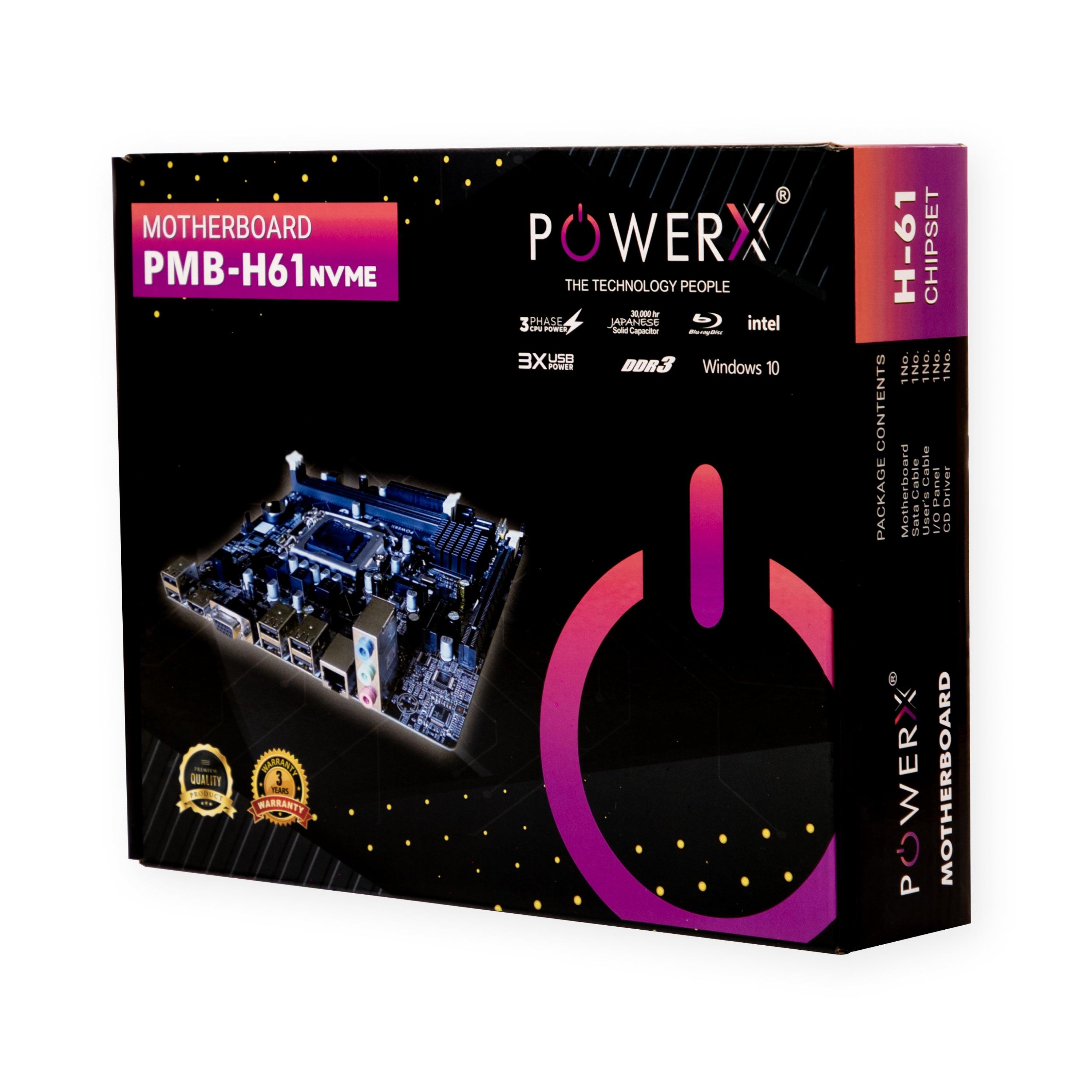 POWERX PMB-H61-DDR3 Motherboard | Intel LGA1155 Socket | DDR3 RAM | H61 Chipset | 16GB Max Memory | NVMe, HDMI, USB | Micro-ATX
