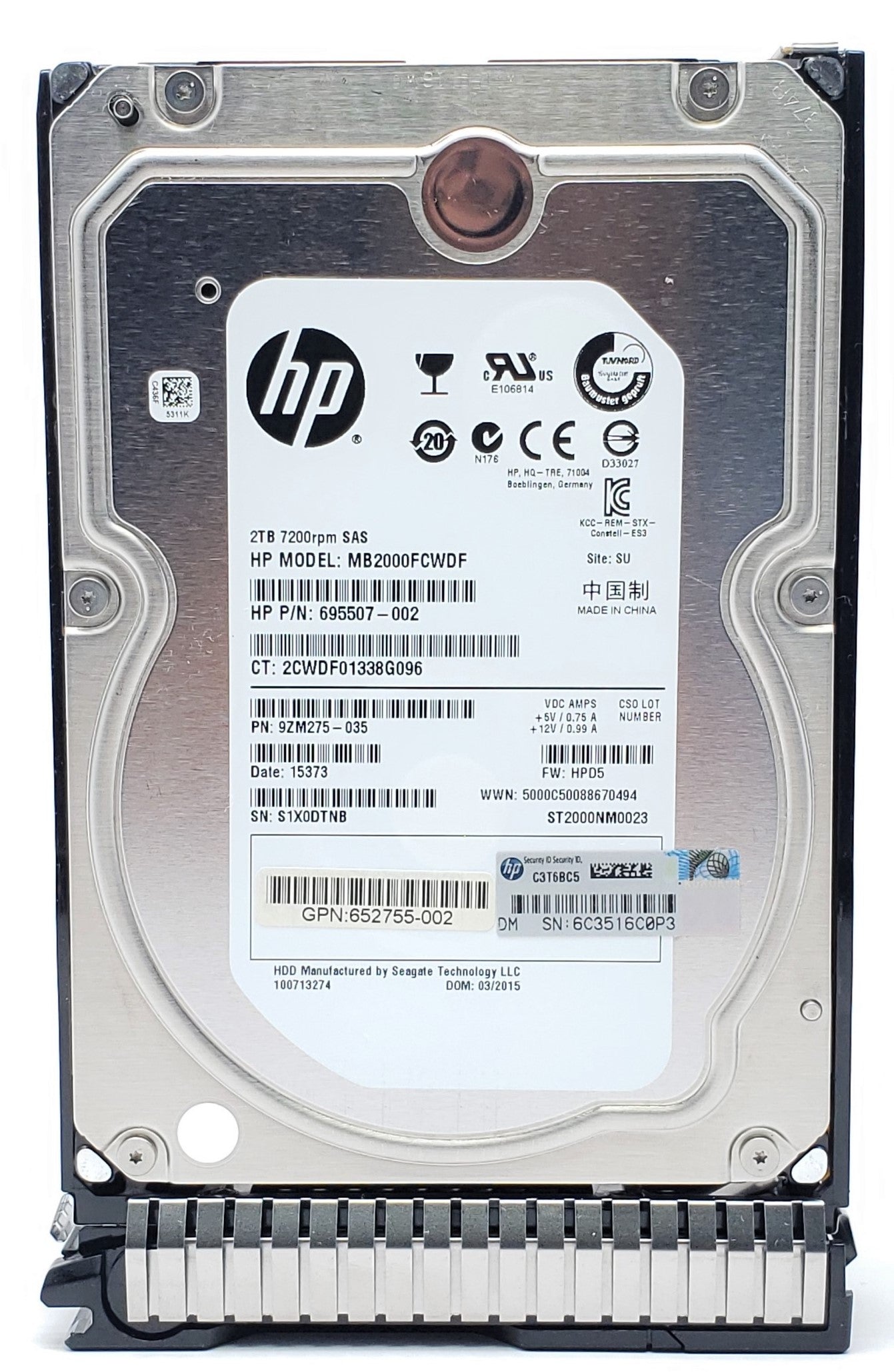 HPE 2TB 7.2K RPM 6G SAS 3.5-inch Server Hard Drive with SC Tray