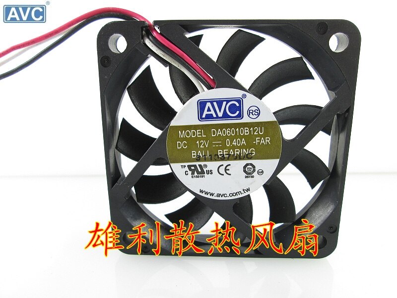 AVC DA06010B12U 60x60x10mm 12V DC 0.40A 3-Wire Axial Cooling Fan