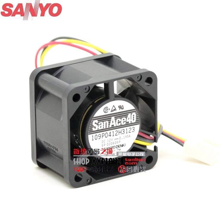 Sanyo Denki 109P0412H3123 40x40x28mm 12V DC 0.195A Axial Cooling Fan