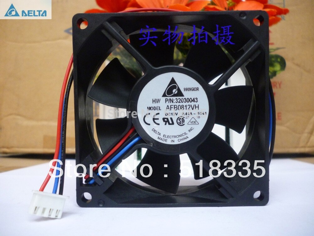Delta AFB0812VH 80x80x25mm 12V DC 0.41A 3-Wire Axial Cooling Fan