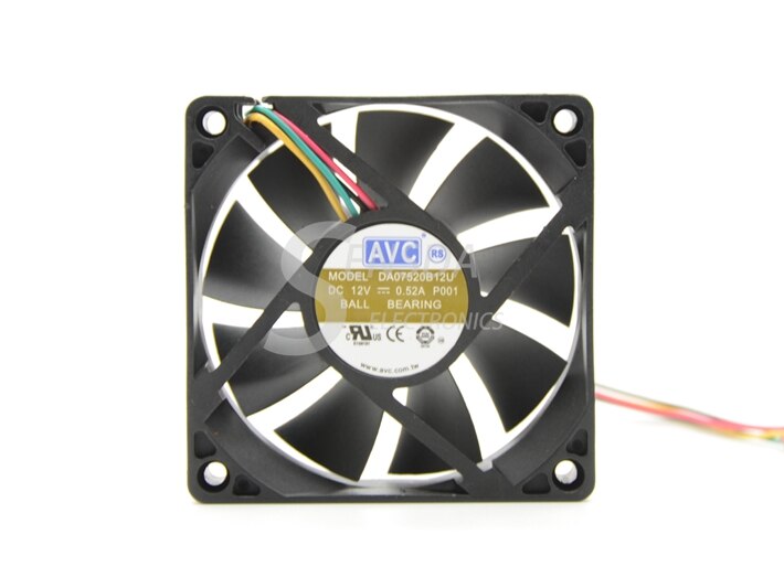 AVC DA07520B12U 75x75x20mm 12V DC 0.52A 4-Wire Axial Cooling Fan
