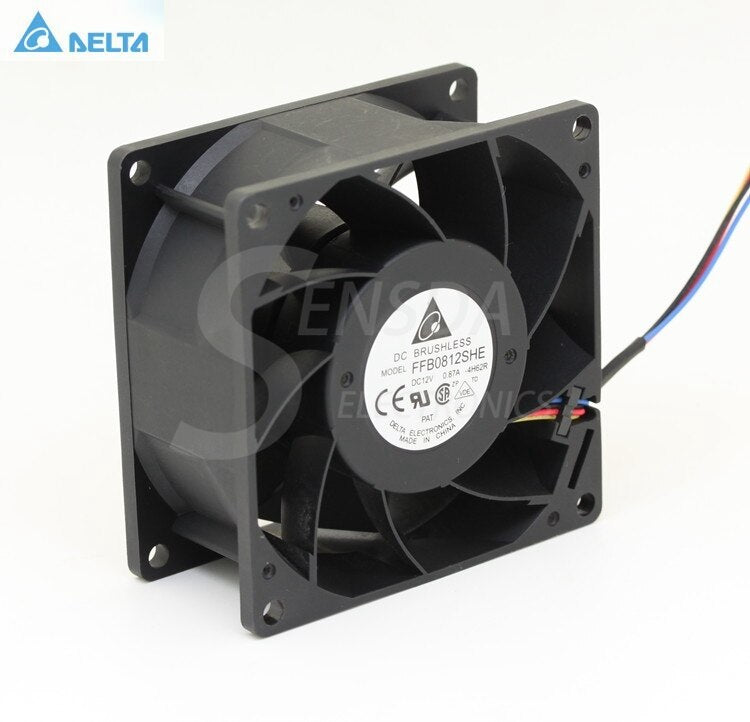 Delta FFB0812SHE 80x80x38mm 12V DC 0.87A 3-Wire Axial Cooling Fan