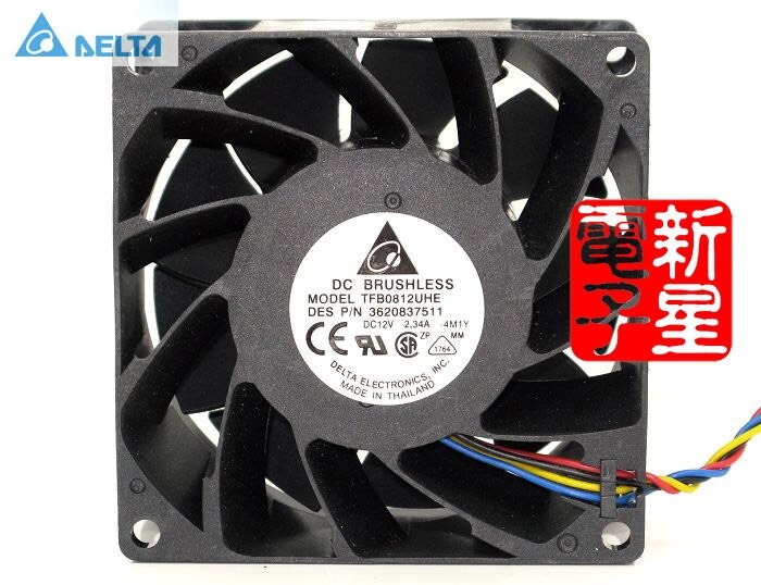Delta TFB0812UHE 80x80x38mm 12V DC 2.34A Axial Cooling Fan
