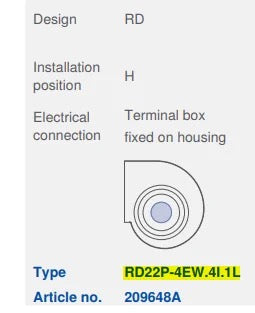 RD22P-4EW.4I.1L ZIEHL-ABEGG Centrifugal Fan