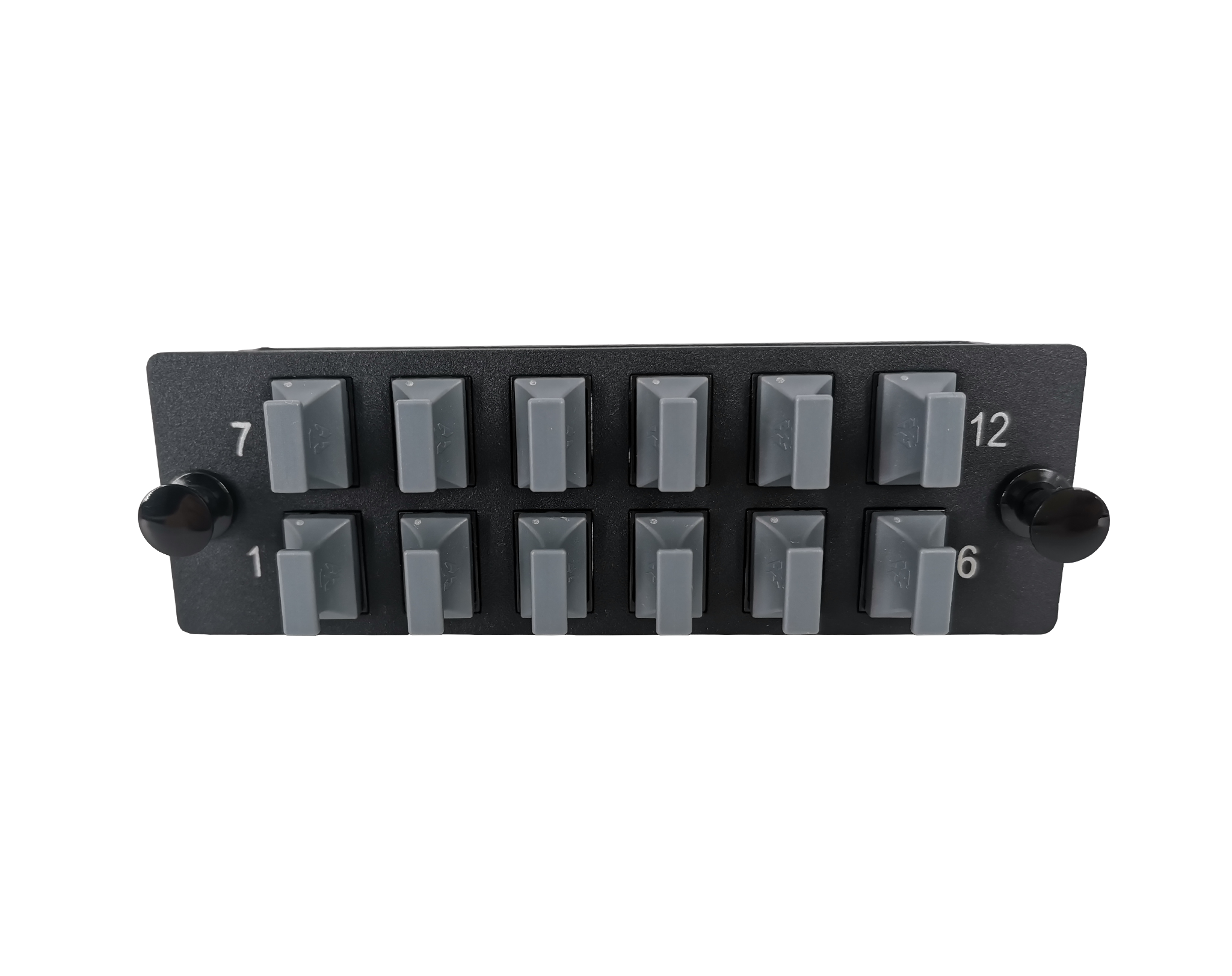 FHD Fiber Adapter Panel, OS2/OM3/OM4, 12x MTP® Key Up to Key Down (Black) Adapter, Ceramic Sleeve