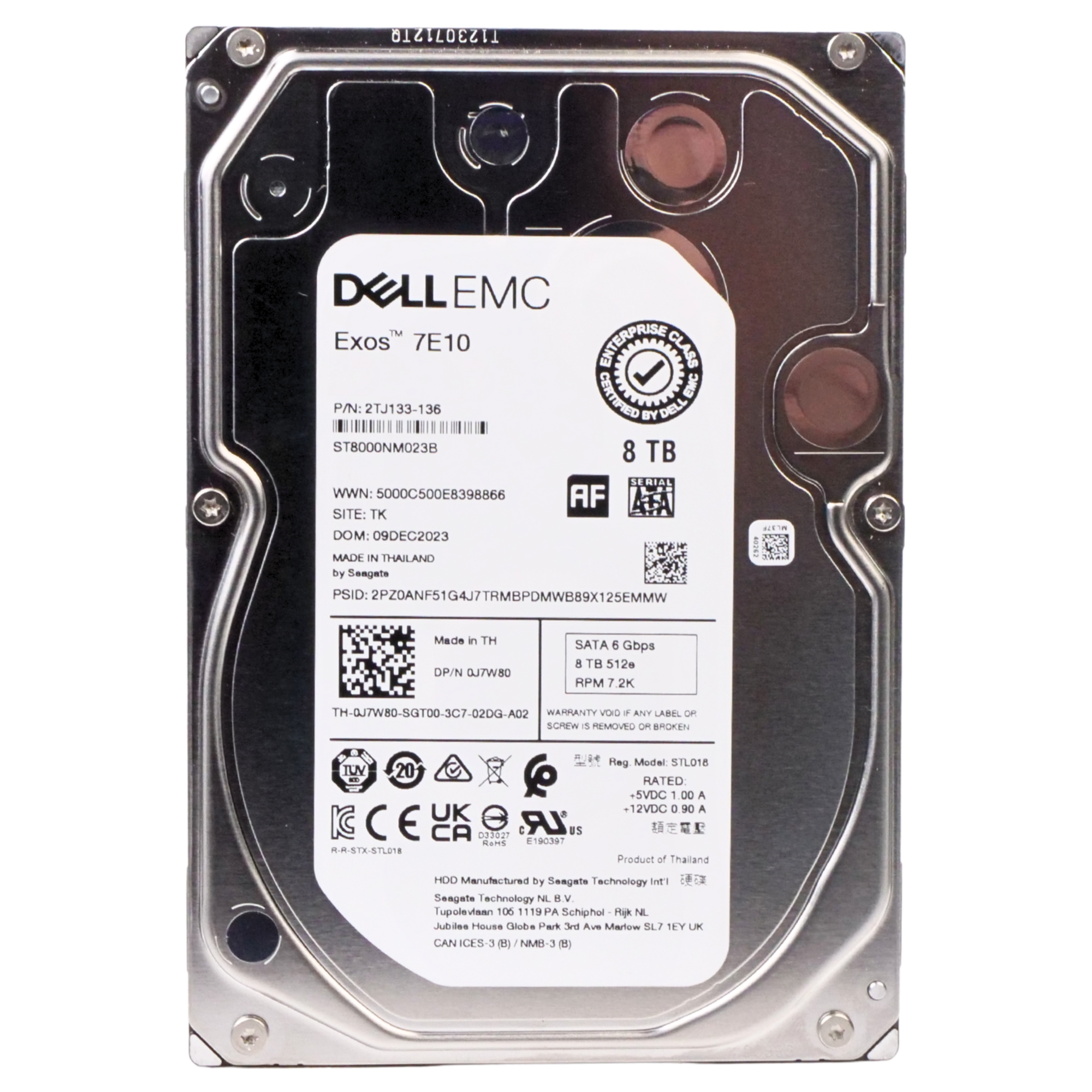 Dell/Seagate Exos 7E10 ST8000NM023B 8TB 7.2K RPM SATA 6Gb/s 512e 256MB 3.5in Refurbished HDD