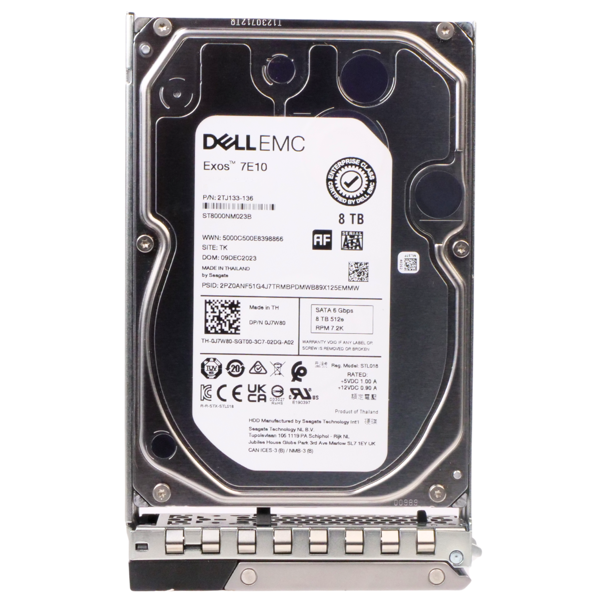 Dell G14 01WMVC 8TB 7.2K RPM SATA 6Gb/s 512e 256MB 3.5in Recertified HDD
