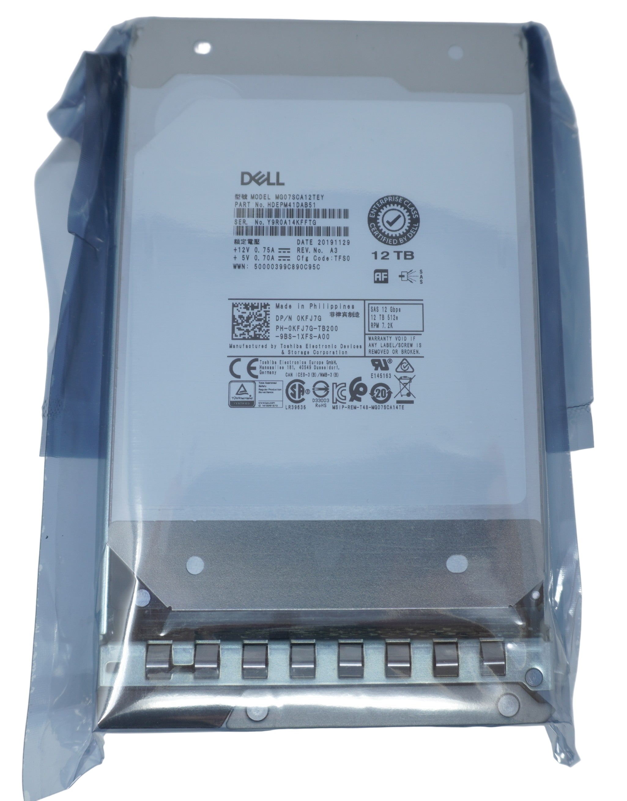 Toshiba MG07SCA12TEY KFJ7G Dell 12TB SAS 3.5" 7.2K 12G Drive