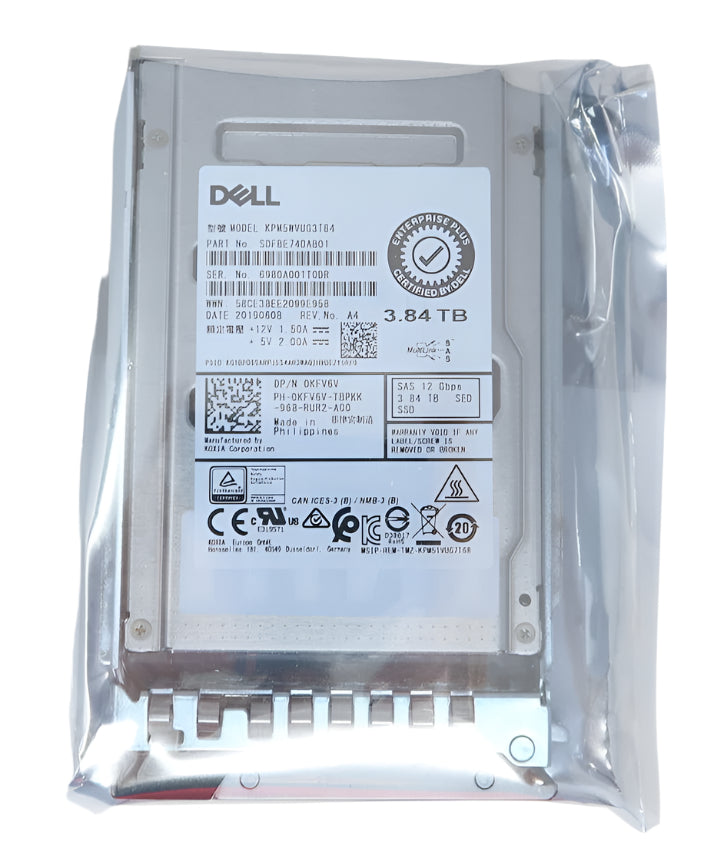KPM5WVUG3T84 Dell 3.84TB SAS 2.5" G14-G16 12G SED RI SSD Solid State Drive 0KFV6V