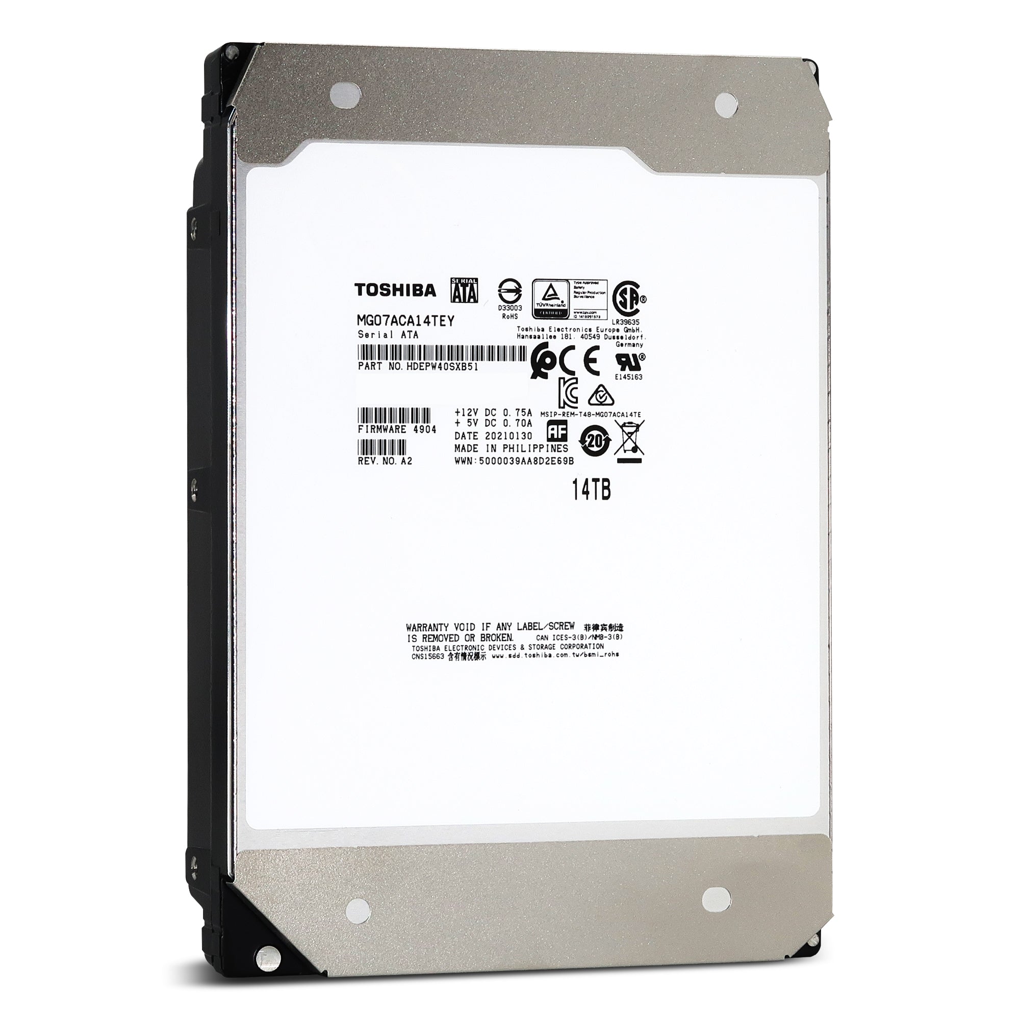 Toshiba MG07 MG07ACA14TEY 14TB 7.2K RPM SATA 6Gb/s 512e SIE 3.5in Refurbished HDD