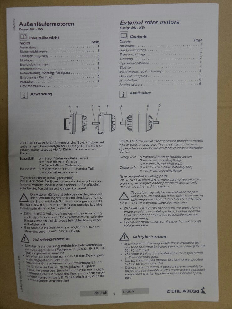 MK137-4DK.15.N ZIEHL-ABEGG Centrifugal Fan 1.5/1.7KW 3.4/6.0A 1330/1630rpm