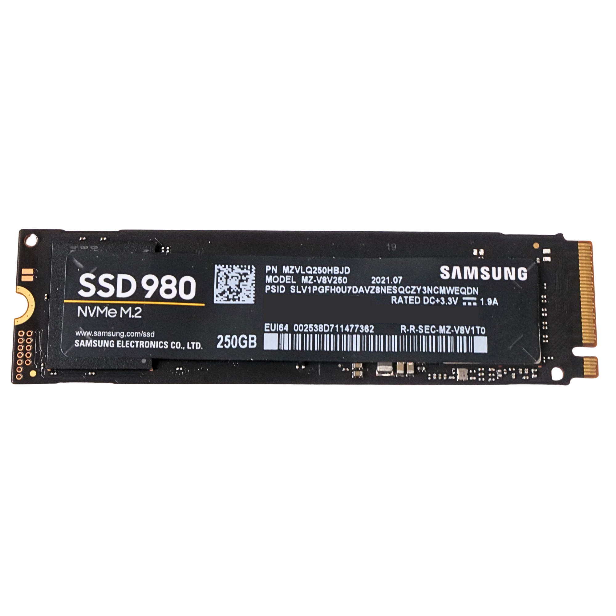 Samsung SSD 980 MZVLQ250HBJD 250GB PCIe Gen 3.0 x4 4GB/s 3D TLC NVMe M.2 2280 SSD