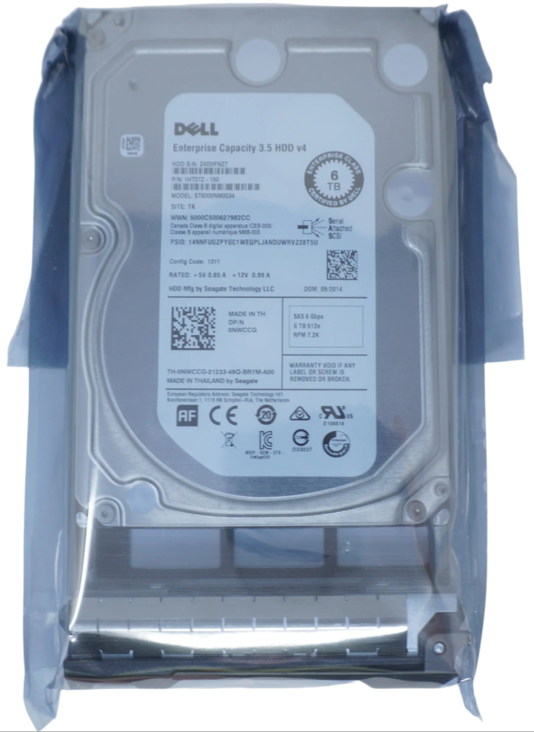 Dell NWCCG 6TB 6G 7.2K 3.5 SAS Hard Drive ST6000NM0034
