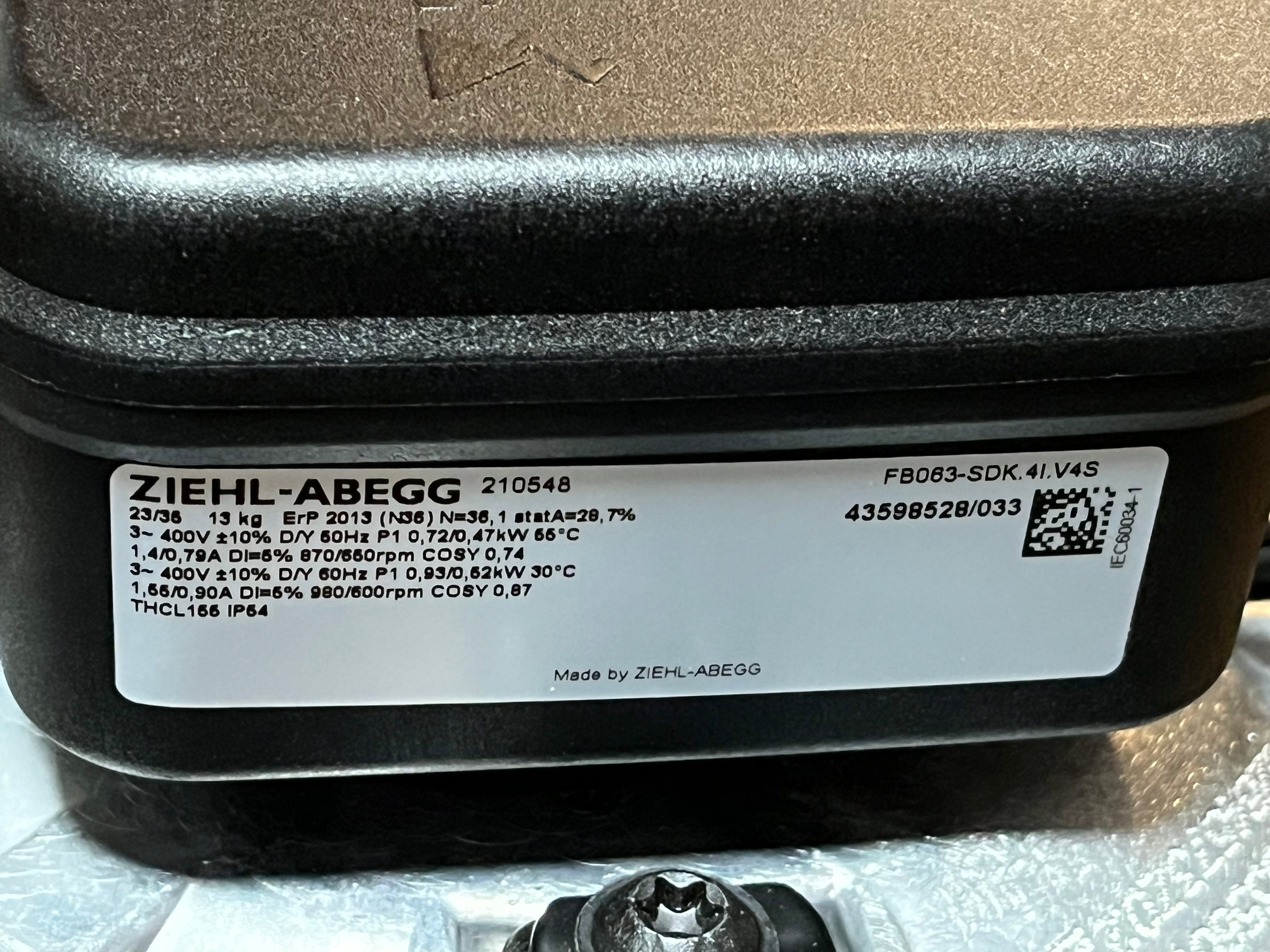 FB063-SDK.4I.V4S ZIEHL-ABEGG Axial Fan 3~400V 0.93/0.47kW 1.55/0.79A