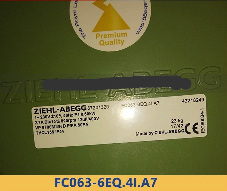 FC063-6EQ.4I.A7 ZIEHL-ABEGG Axial Fan 230V 0.6 kW 2.7A 890 rpm