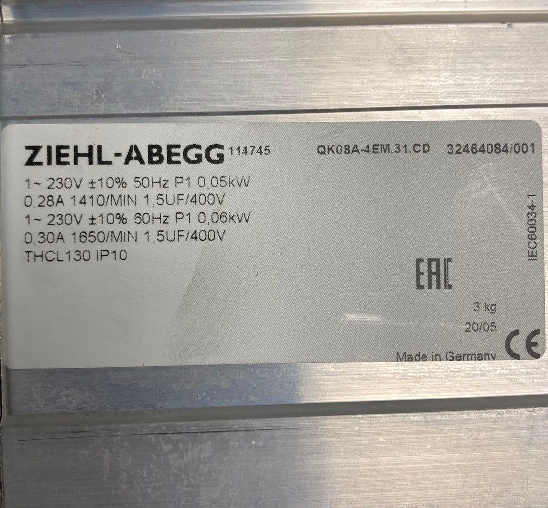 QK08A-4EM.31.CD ZIEHL-ABEGG Crossflow fan 3~400V 0.05/0.06 kW 0.28/0.30A 1410/1650rpm