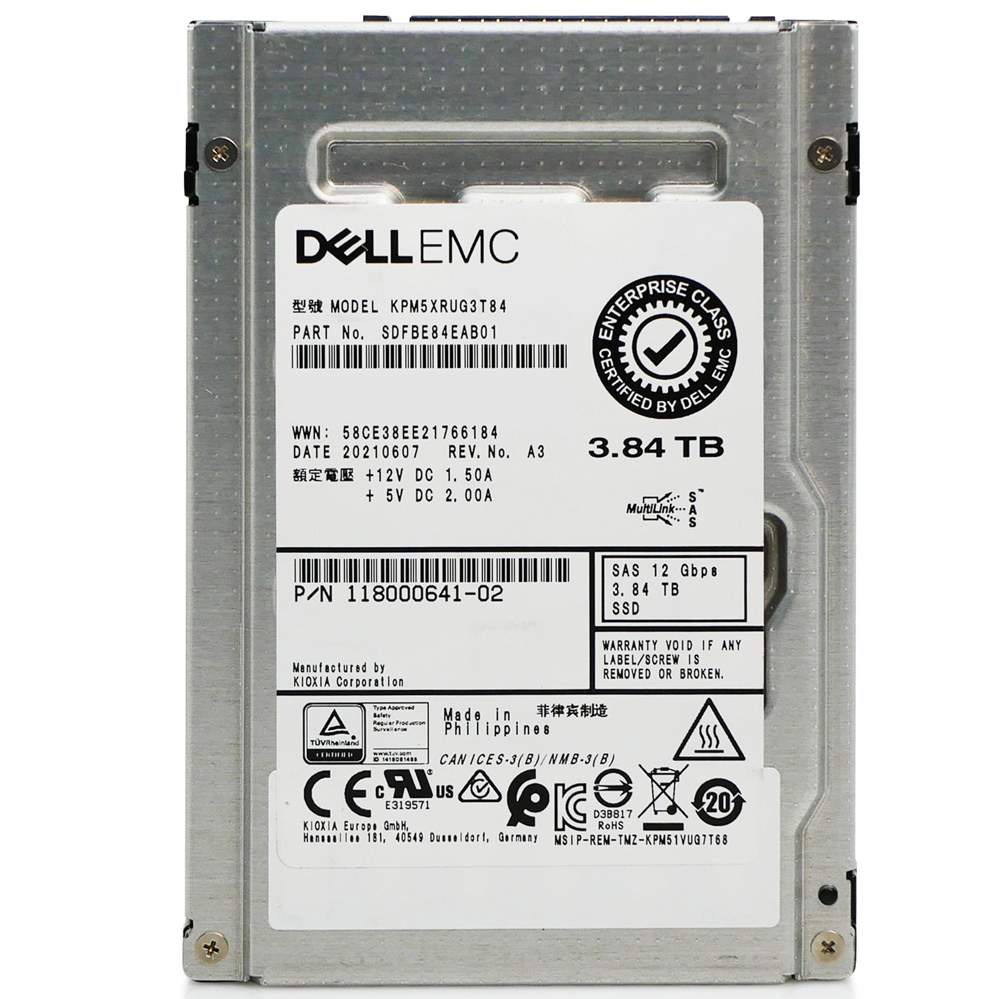 Dell/Toshiba PM5-R KPM5XRUG3T84 3.84TB 1 DWPD SAS 12Gb/s 3D TLC 2.5in Refurbished SSD