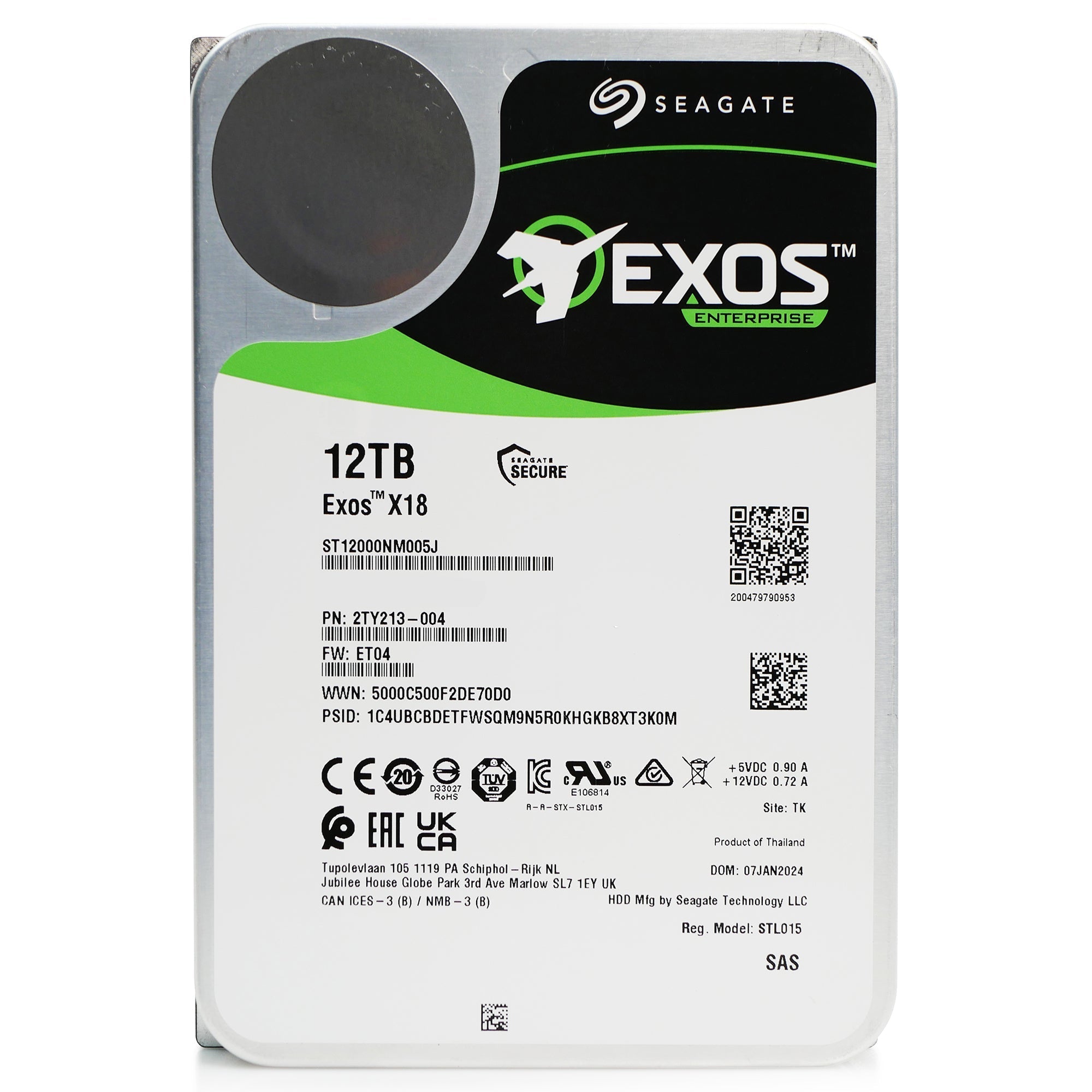 Seagate Exos X18 ST12000NM005J 12TB 7.2K RPM SAS 12Gb/s 512e 3.5in Hard Drive