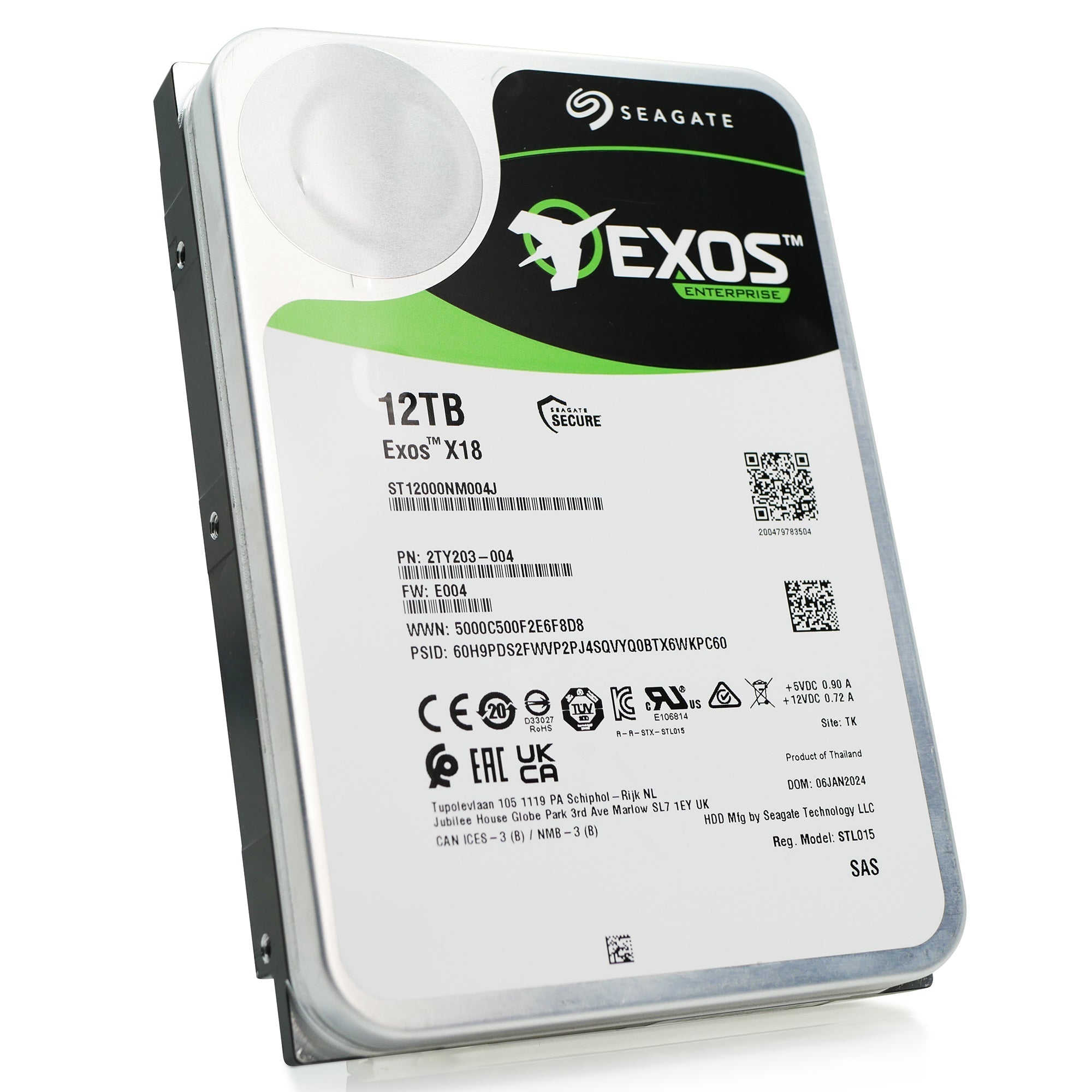 Seagate Exos X18 ST12000NM004J 12TB 7.2K RPM SAS 12Gb/s 512e 3.5in Hard Drive