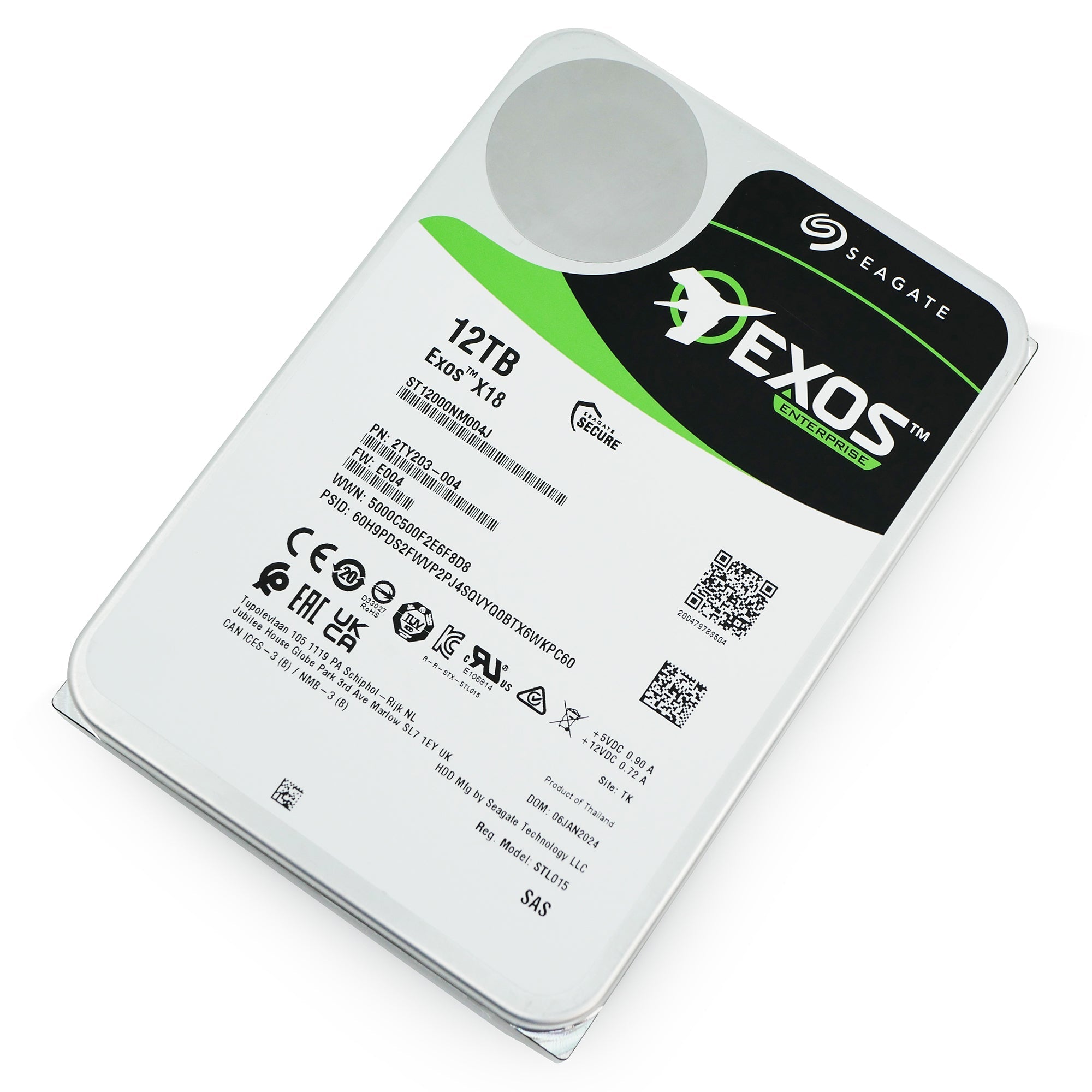 Seagate Exos X18 ST12000NM004J 12TB 7.2K RPM SAS 12Gb/s 512e 3.5in Hard Drive