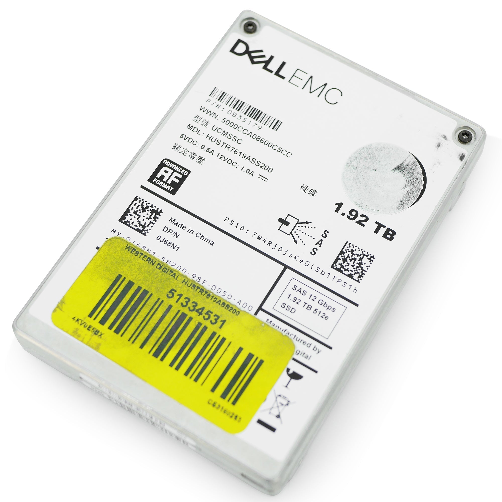 Dell/Western Digital Ultrastar DC SS200 HUSTR7619ASS200 0B35179 1.92TB 1 DWPD SAS 12Gb/s MLC 2.5in Refurbished SSD
