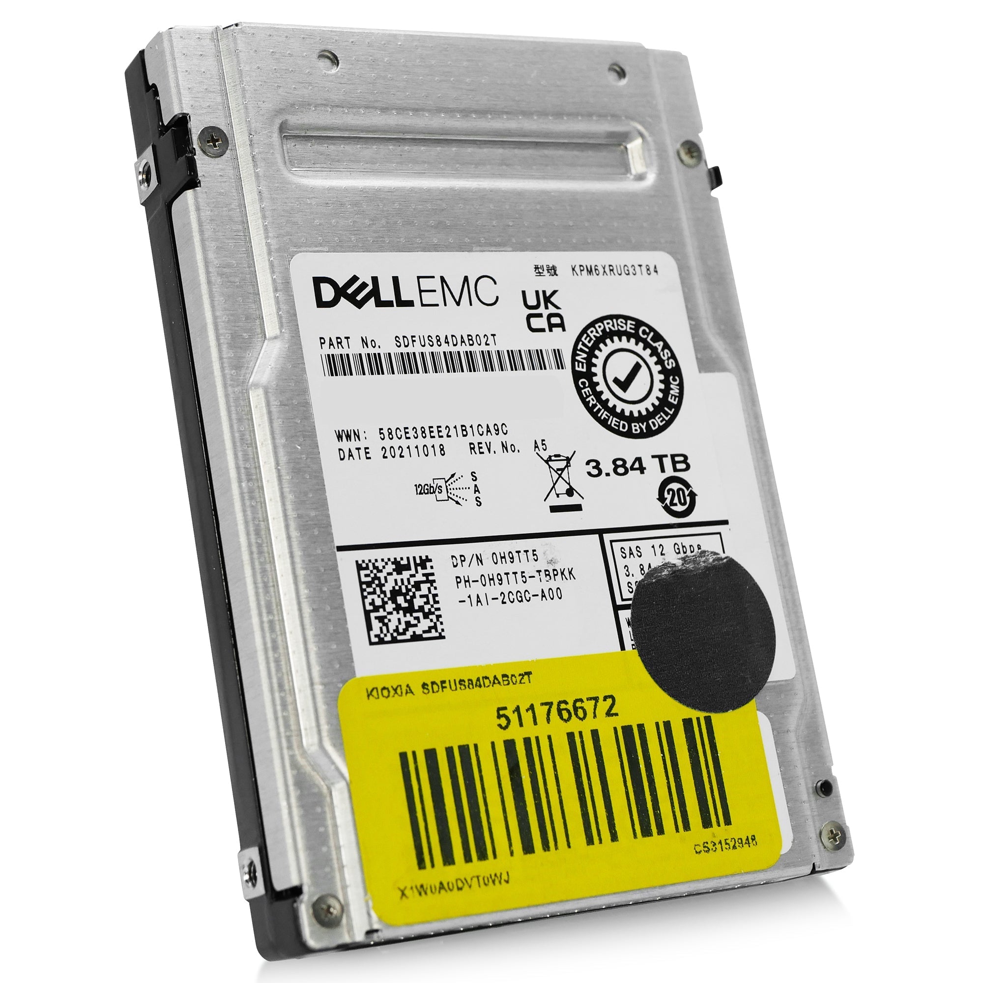 Dell/Kioxia PM6-R SDFUS84DAB02T 3.84TB SAS 12Gb/s 3D TLC 2.5in Refurbished SSD