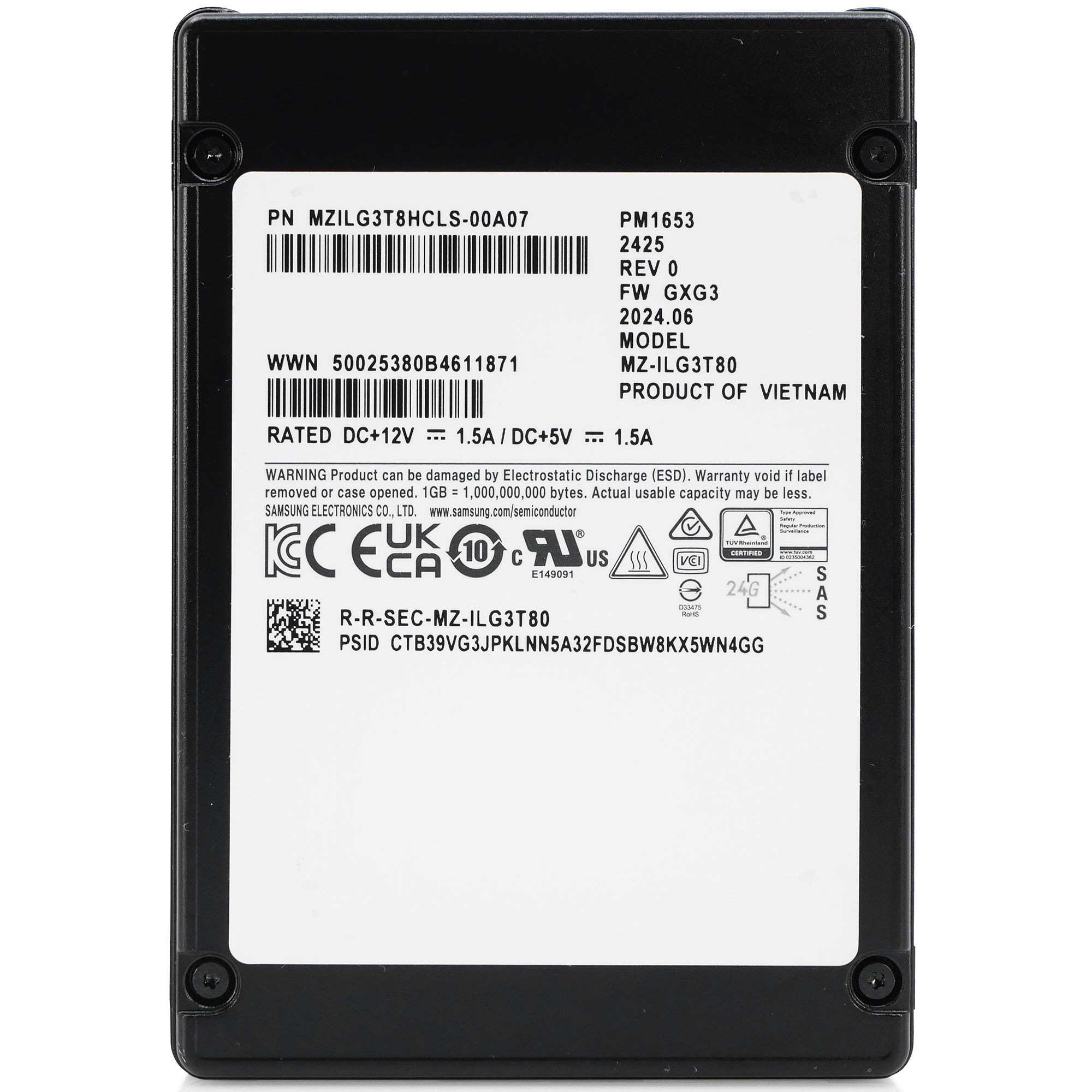 Samsung PM1653 MZILG3T8HCLS 3.84TB 1 DWPD SAS-4 24 Gb/s V-NAND 2.5in Refurbished SSD