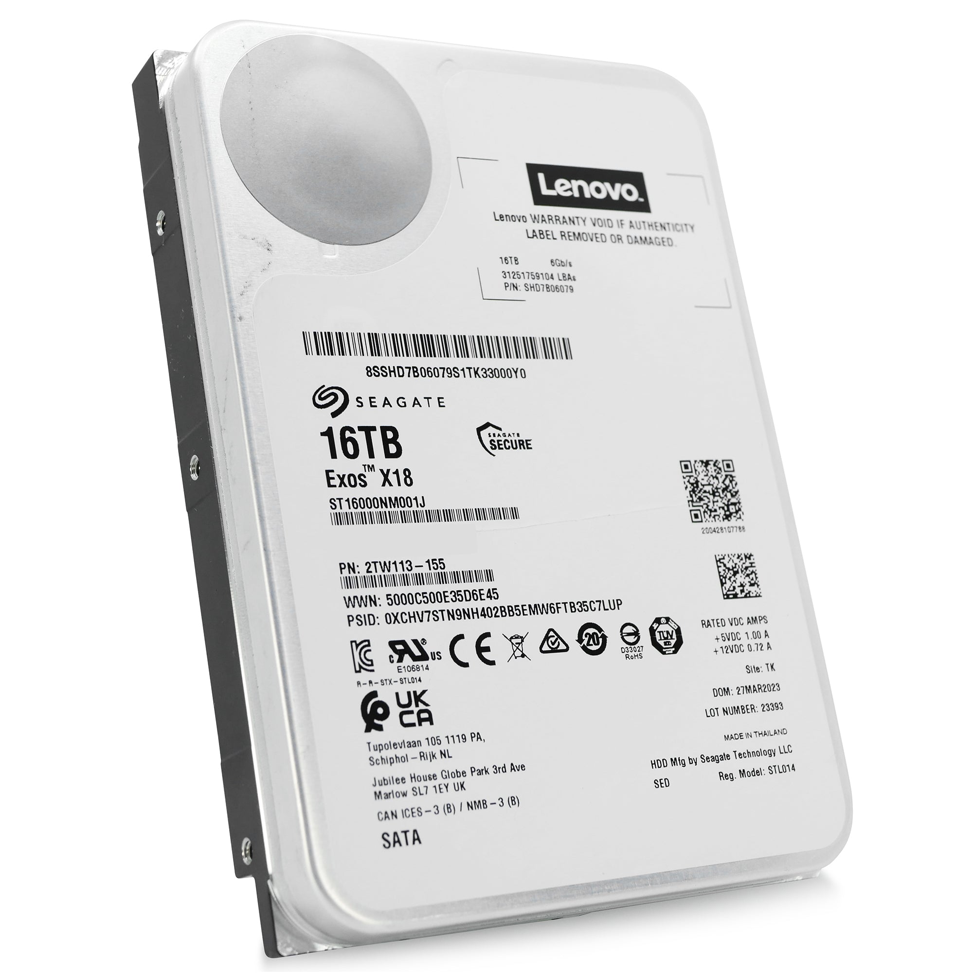 Seagate/Lenovo Exos X18 ST16000NM001J 16TB 7.2K RPM SATA 6Gb/s 512e 3.5in Hard Drive