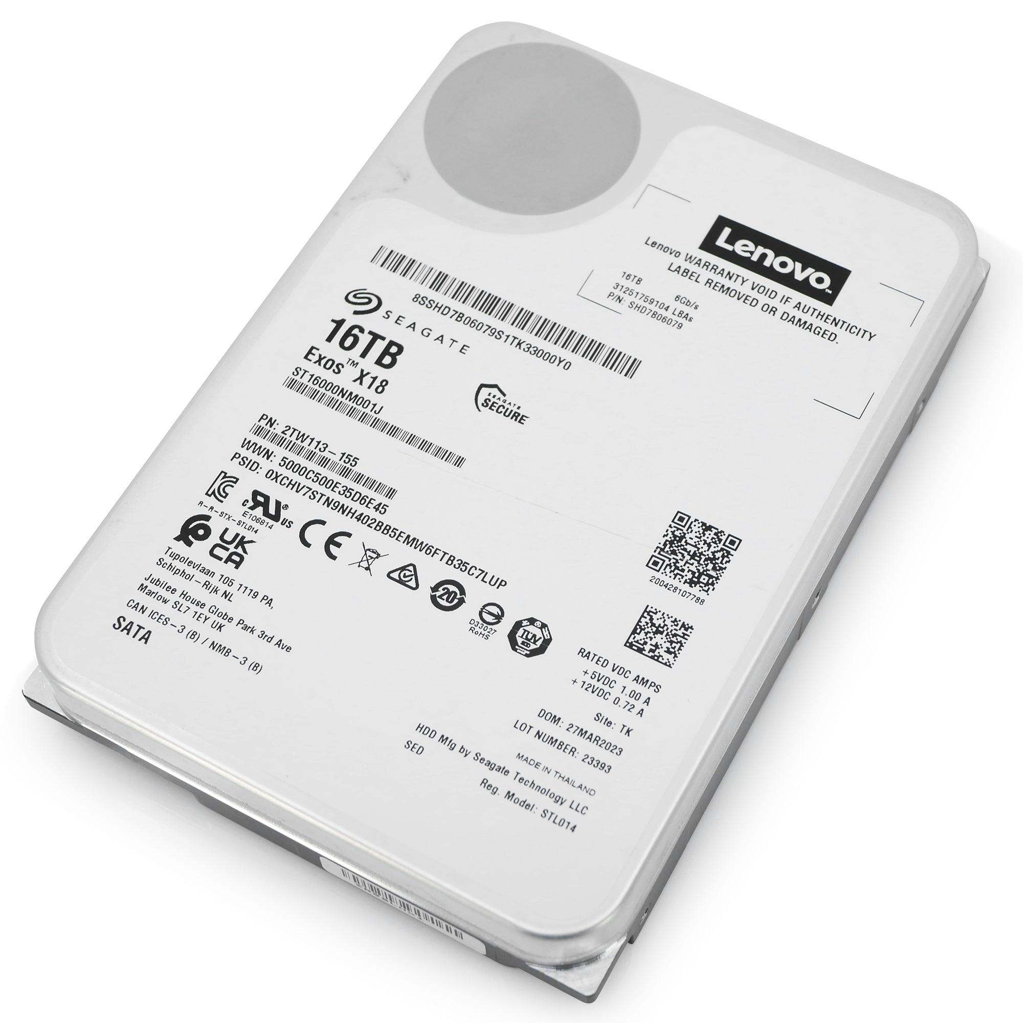 Seagate/Lenovo Exos X18 ST16000NM001J 16TB 7.2K RPM SATA 6Gb/s 512e 3.5in Hard Drive