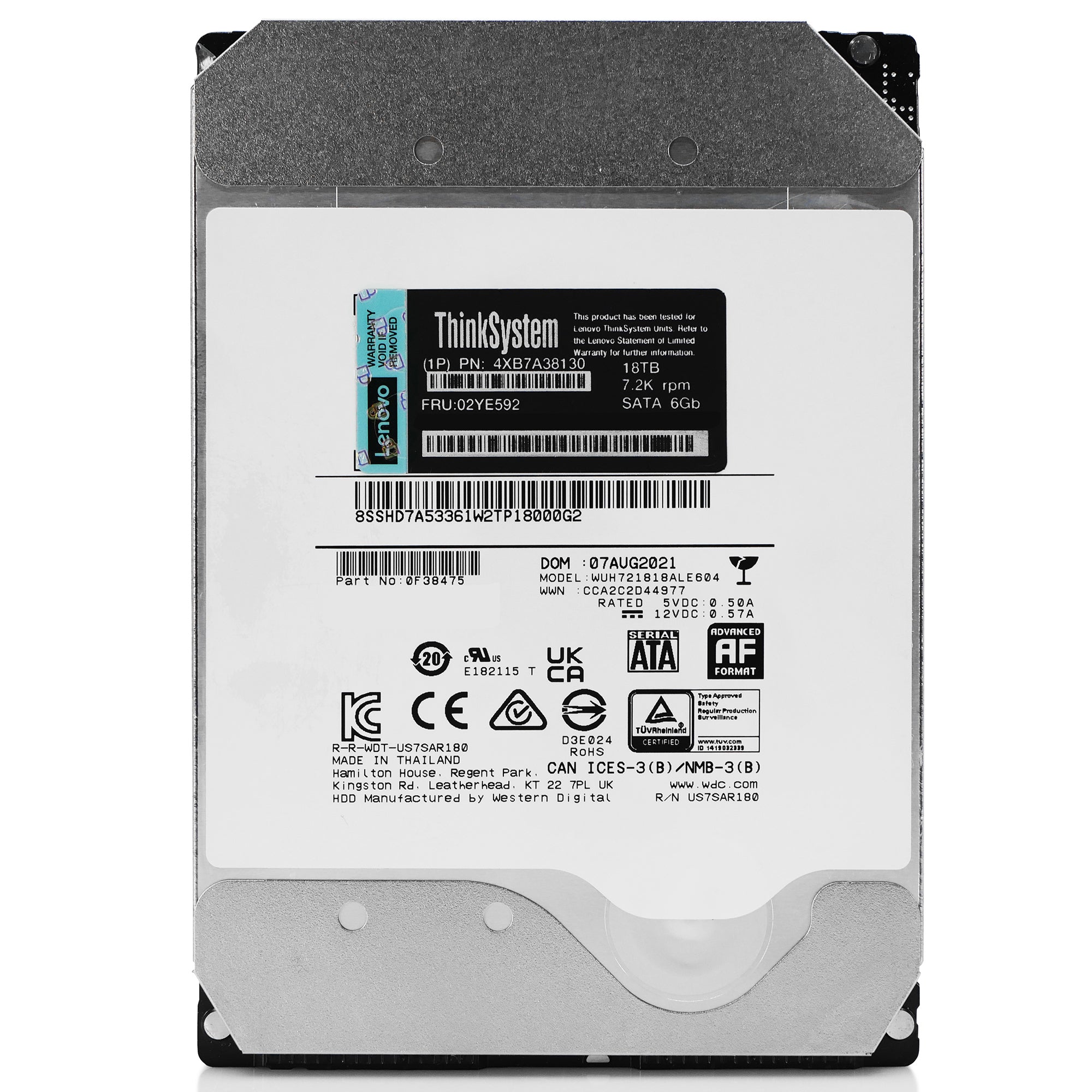 Western Digital/Lenovo Ultrastar DC HC550 WUH721818ALE604 0F38475 18TB 7.2K RPM SATA 6Gb/s 512e 3.5in Hard Drive